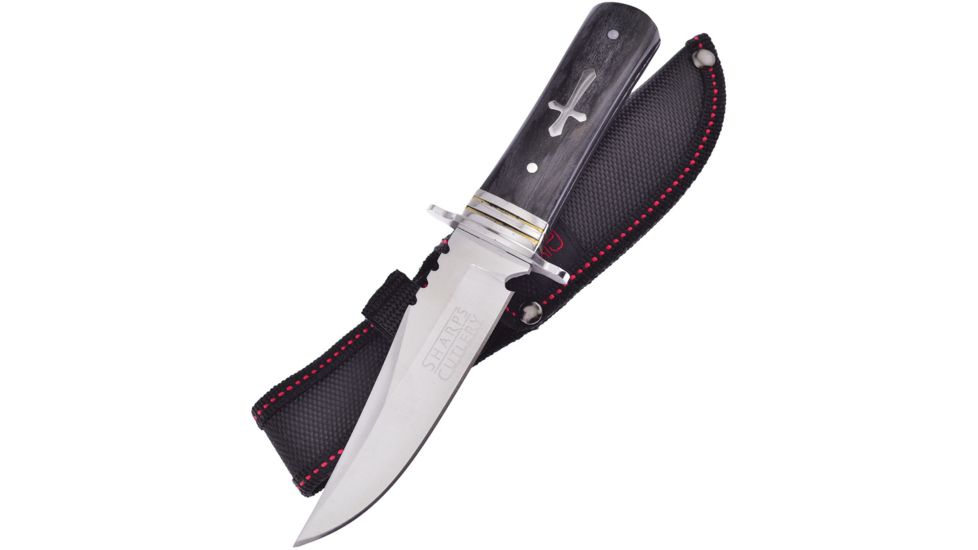 Frost Sharps Cutlery Cross Bowie Fixed Blade Knife, 4.25in, Stainless Steel, Standard Edge, Satin, Black, Pakkawood Handle FSHP009