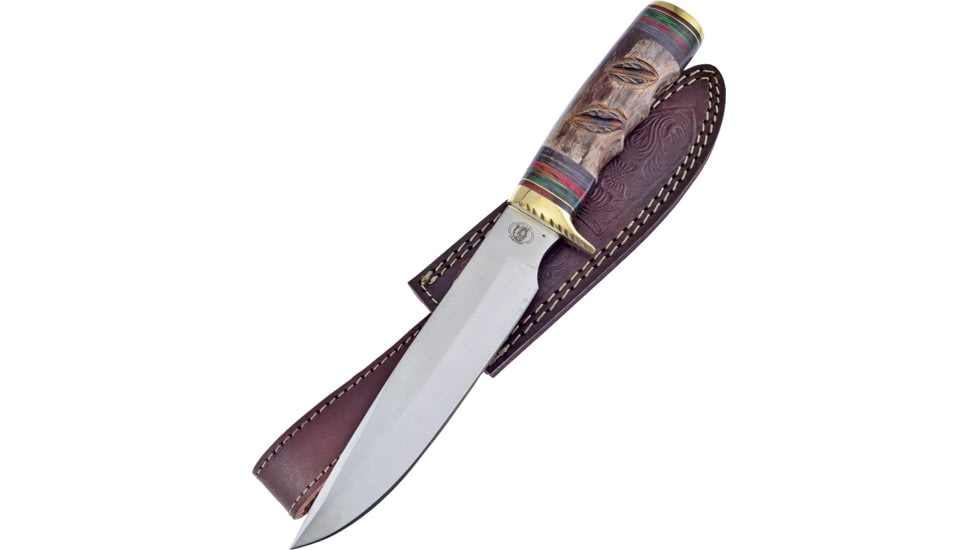 Frost Silent Bear Bowie Brown Bone Knife, Chipaway, 11.75in Overall, 7in Satin SS Clip Point Blade, Brass Guard, Brown Bone And Pakkawood Handle, Brown Leather Sheath, CW-08BRB