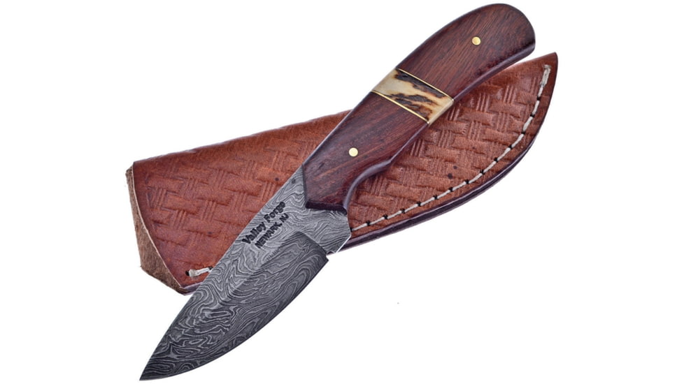 Frost Skinner Rosewood Stag Knife, 7.25in Overall, 3.25in Damascus Steel Blade, Rosewood And Stag Handle, Brown Leather Sheath, VFD-34RW/ST