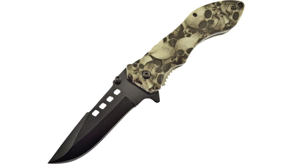 Frost Skull Camo Linerlock A/O Folding Knife,3.5in,Stainless Steel,Standard Edge,Black FTR3969