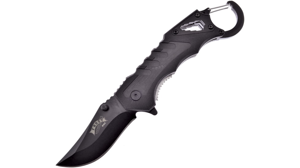 Frost Sky Walker Linerlock A/O Folding Knife, 4 black finish stainless blade, Black G10 handle, FC-93G10