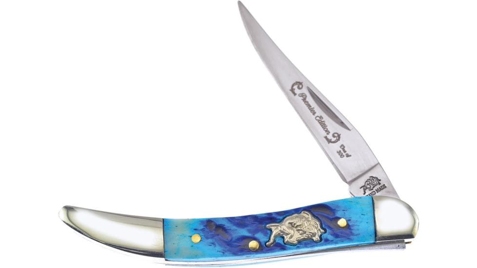 Frost Small Toothpick Blue Bone Bulldog Folding Knife, Mirror SS Long Clip Blade, Blue Jigged Bone Handle, Nickel Silver Bolster, Blue, BDG-109DBJB