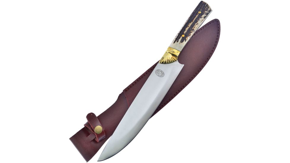 Frost Stag Bowie Fixed Blade Knife, 10in, Stainless Steel, Standard Edge, Satin, Stag Handle FCSC001