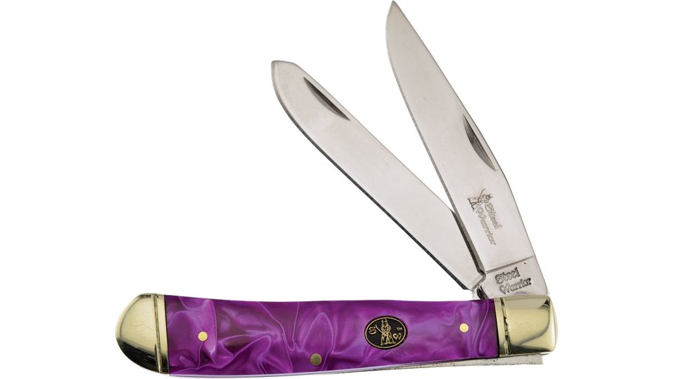 Frost Steel Warrior Trapper Purple Folding Knife,Stainless Steel,Clip and Spey,Grape Ape,Celluloid Handle FSW108GA