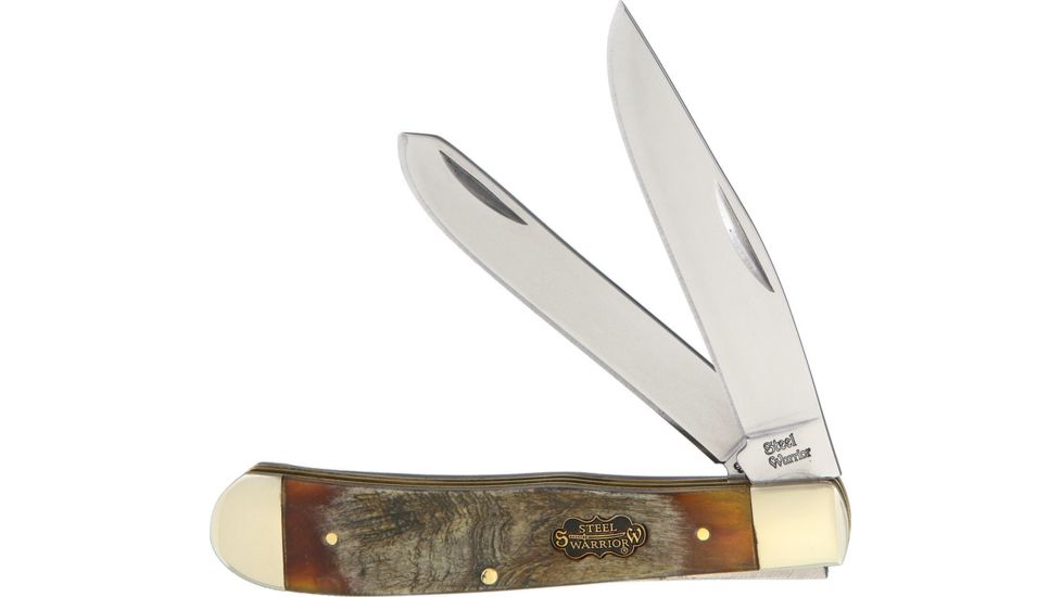 Frost Steel Warrior Trapper Ram Folding Knife,Stainless Steel,Standard Edge,Clip and Spey,Mirror Polish,Ram Horn Handle FSW108RH