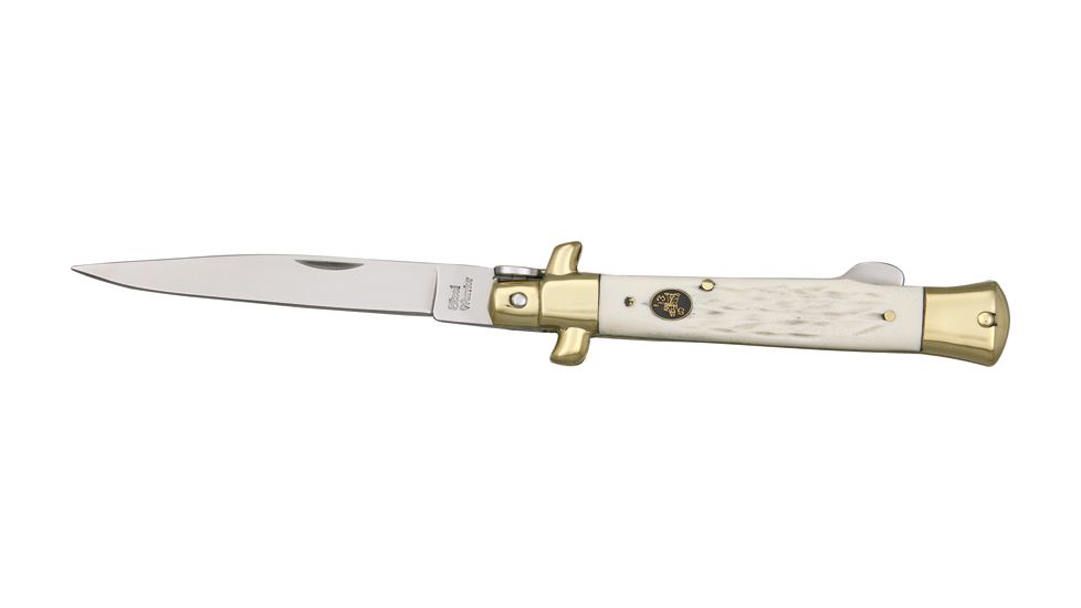 Frost Stiletto White Pick Bone Folding Knife, 3.875in, Single Edge Blade, White Pick Bone Handle FSW185WPB