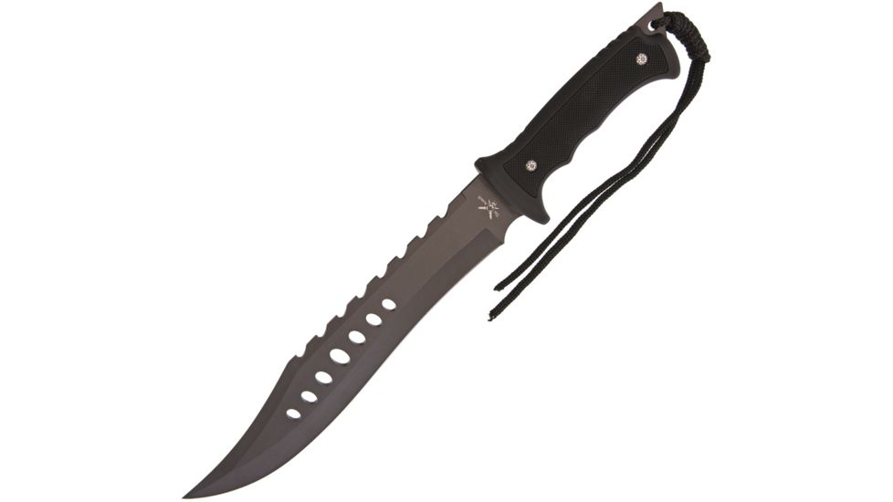 Frost Tac Assault Bowie Fixed Blade Knife, 10in, Sawback, Black, Rubber Handle FTA030B