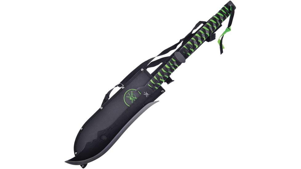 Frost Tac Xtreme Knife, Tac Xtreme Fixed Blade, 27.5in Overall, 13.5in Black SS Blade, Cord Wrapped Handle, Black/Green Handle, Black Nylon Sheath, TX-4124BLK