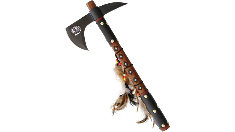 Frost Tomahawk Axe, Stainless Steel, Standard Edge, Black, Leather Wood Handle F19600