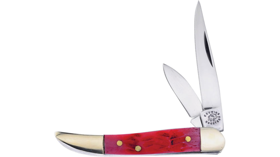 Frost Toothpick Bone Crowing Rooster Folding Knife, Red, Red pick bone handle, CR-973RPB