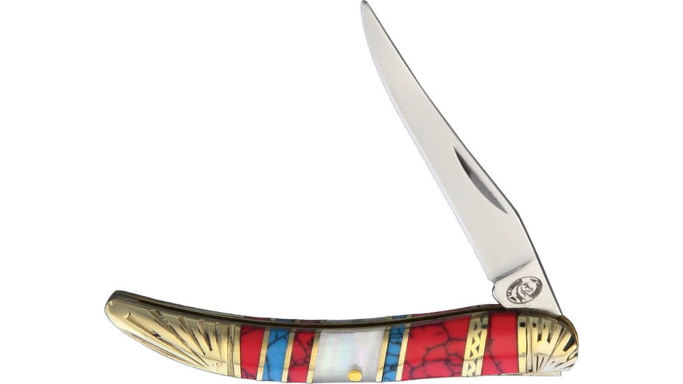 Frost Toothpick Silverhorse Folding Knife, Blue and red turquoise and pearl handle, SHS-109RBW