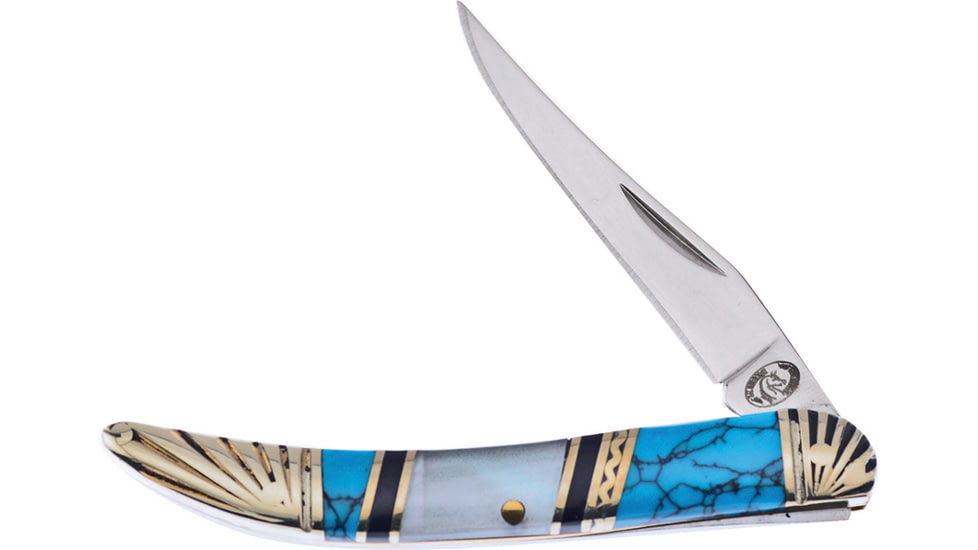 Frost Toothpick Silverhorse Folding Knife, Blue turquoise and pearl handle, SHS-109BBW