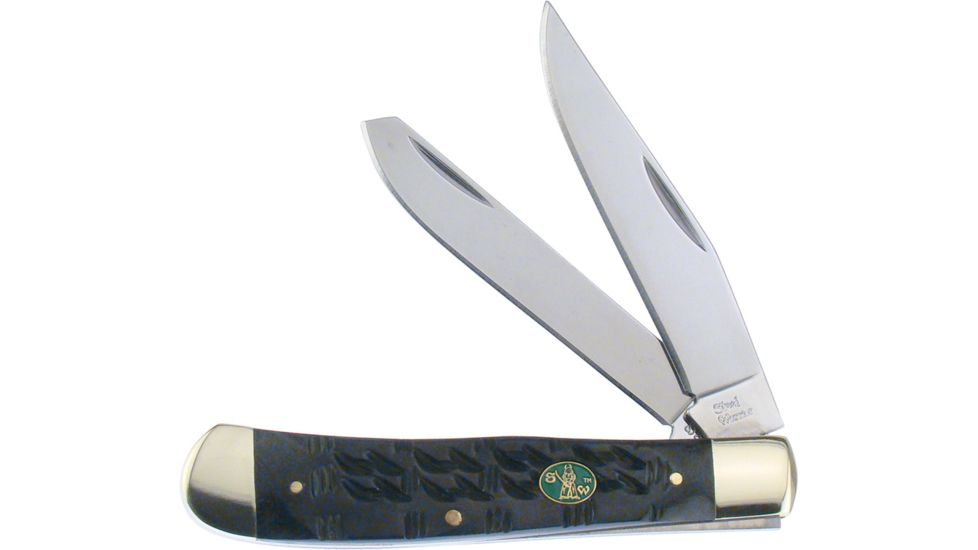 Frost Trapper Gator Back Bone Folding Knife,Clip and Spey,Black Gator,Jigged Bone Handle FSW108GB