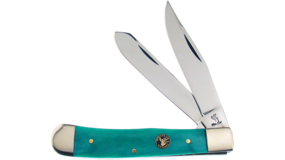 Frost Trapper Bone Folding Knife, 4.13in Closed, Mirror Stainless Clip/Spey Blades, Green Smooth Bone Handle, WT-312GSB