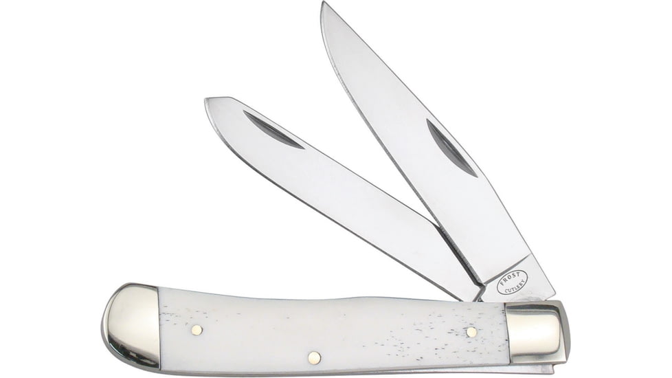 Frost Trapper White Smooth Bone Folding Knife, Mirror SS Clip/ Spey Blades, White Smooth Bone Handle, Nickel Silver Bolster, White, 18-812WSB