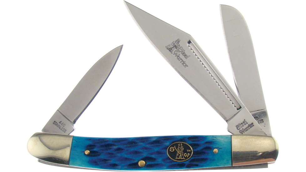 Frost Wrangler Steel Warrior Folding Knife, Cancun blue jigged bone handle, SW-112CBJ