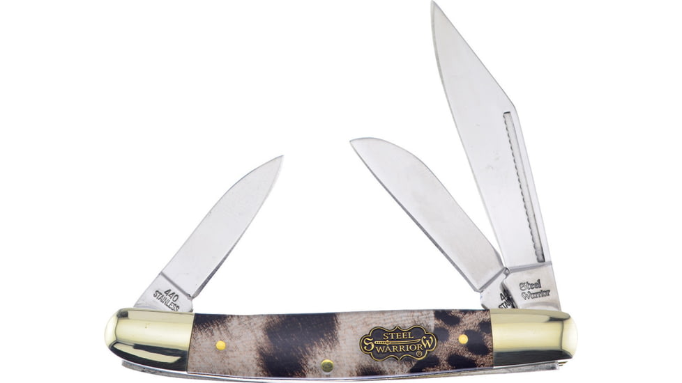 Frost Wrangler Steel Warrior Folding Knife, Leopard pattern resin handle, SW-112LS