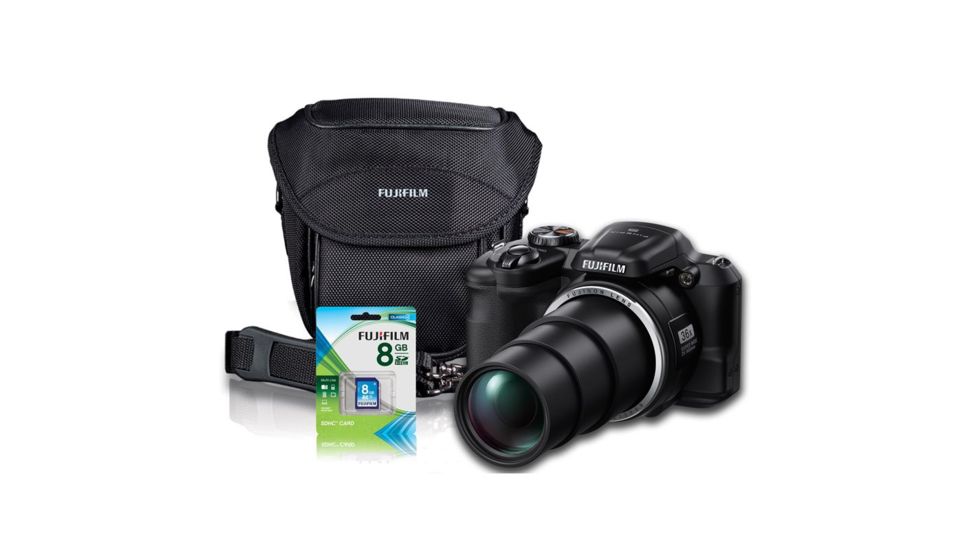 Fujifilm FinePix S8600 16MP Digital Camera, Black, Bundle-Gadget Bag, 8GB Memory Card, 3xAA Batt. 600013635