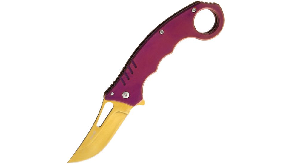 Fury Purple Titanium Linerlock A/O Folding Knife,3in,Stainless Steel,Standard Edge,Purple,Titanium Handle FY32358