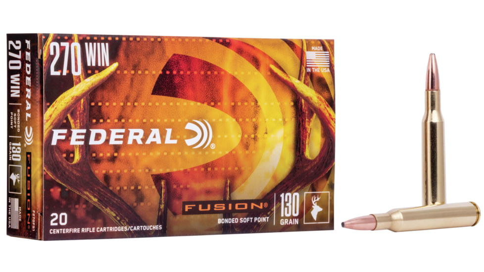 Federal Fusion .270 Winchester 130 Grain Soft Point Brass Rifle Ammo, 20 Rounds, F270FS1