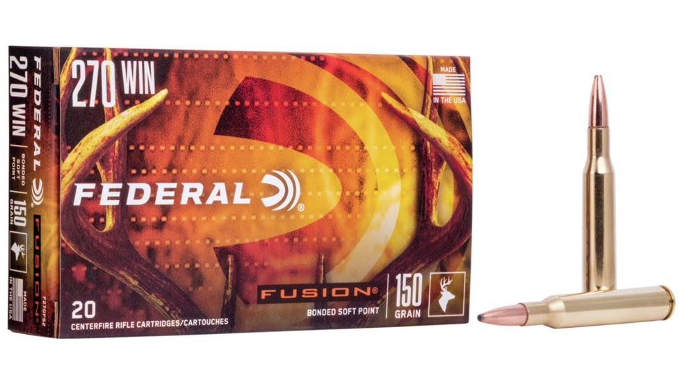 Federal Fusion .270 Winchester 150 Grain Soft Point Brass Cased Centerfire Rifle Ammo, 20 Rounds, F270FS2