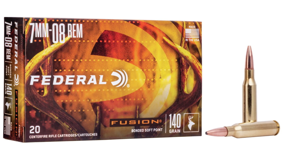 Federal Fusion 7mm-08 140 Grain Soft Point Brass Rifle Ammo, 20 Rounds, F708FS1
