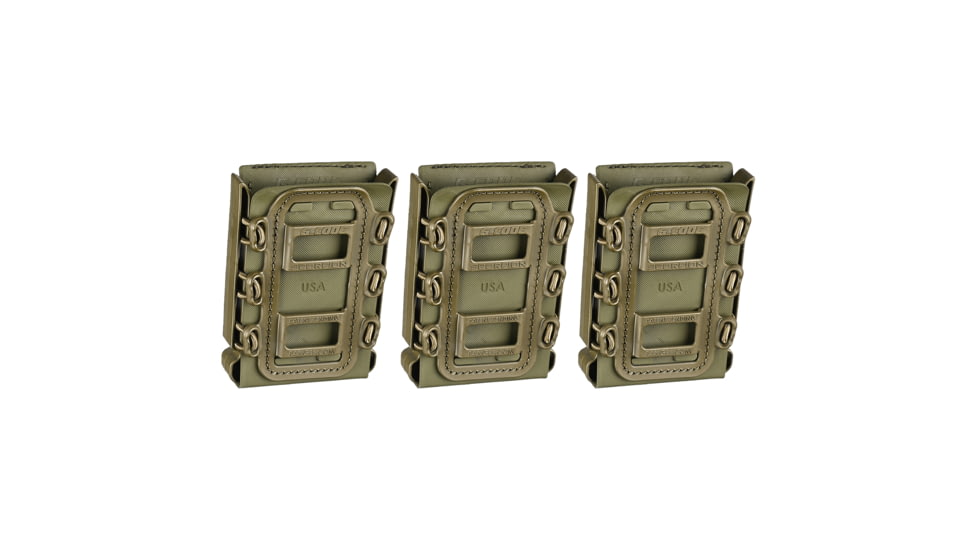 G-Code Rifle Soft Shell Scorpion Mag Carrier w/ R1/R2/R3 Molle and Belt Mounts, Pack of 3, OD Green Frame/OD Green Shell, Rifle, SS-R1-3PK-123-GNGN