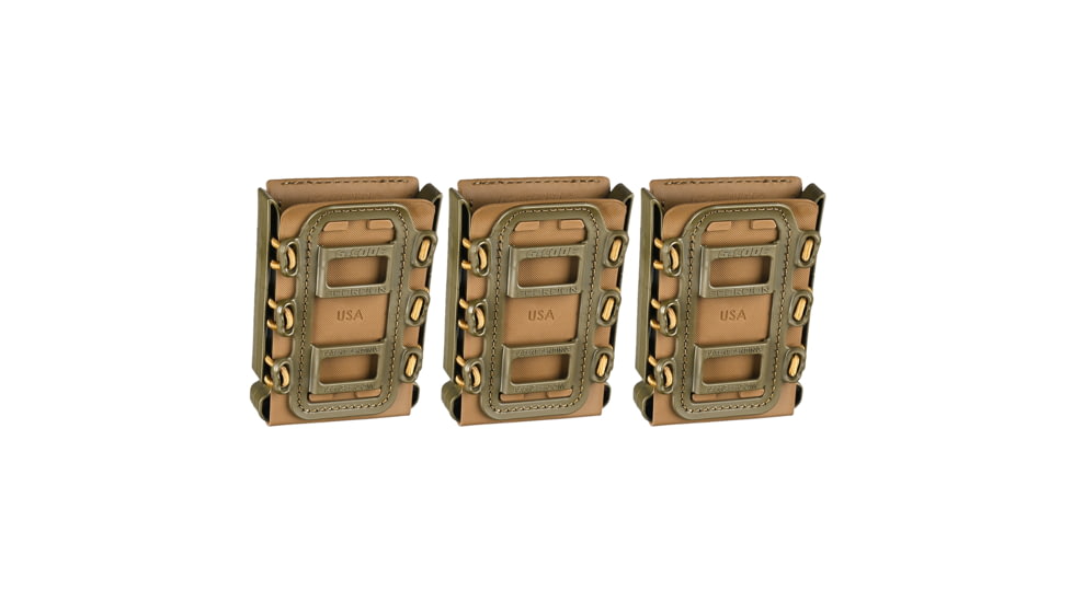G-Code Rifle Soft Shell Scorpion Mag Carrier w/ R1/R2/R3 Molle and Belt Mounts, Pack of 3, OD Green Frame/Tan Shell, Rifle, SS-R1-3PK-123-GNTN