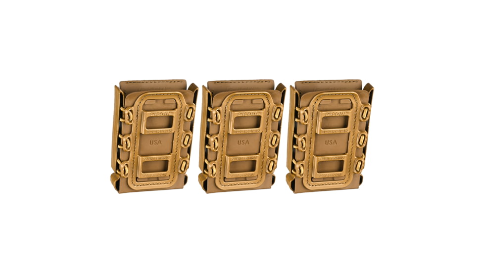 G-Code Rifle Soft Shell Scorpion Mag Carrier w/ R1/R2/R3 Molle and Belt Mounts, Pack of 3, Tan Frame/Tan Shell, Rifle, SS-R1-3PK-123-TNTN