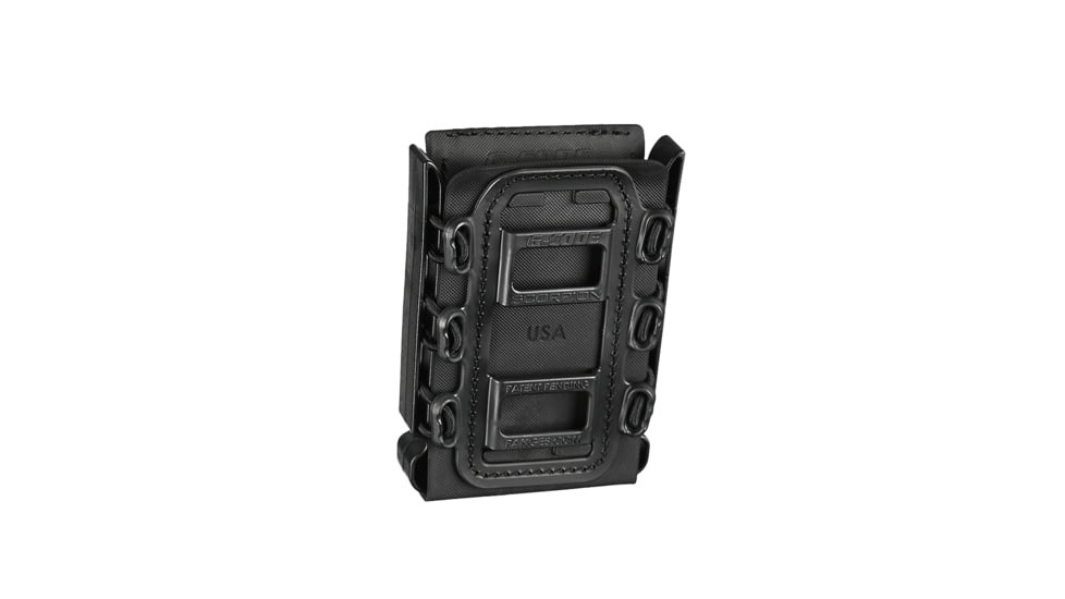G-Code Rifle Soft Shell Scorpion Mag Carrier w/ R1/R2/R3 Molle and Belt Mounts, Black Frame/Black Shell, Rifle, SS-R1-123-BKBK