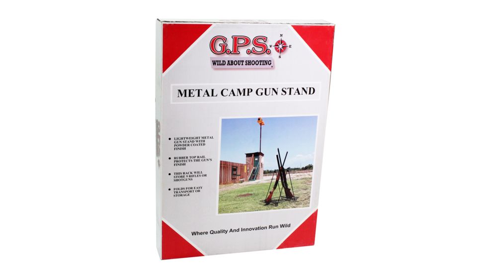 GPS Portable Metal Camp Gun Stand, Rubber Top Rail, 9-Gun Capacity, Gray, GPS-3524MCS