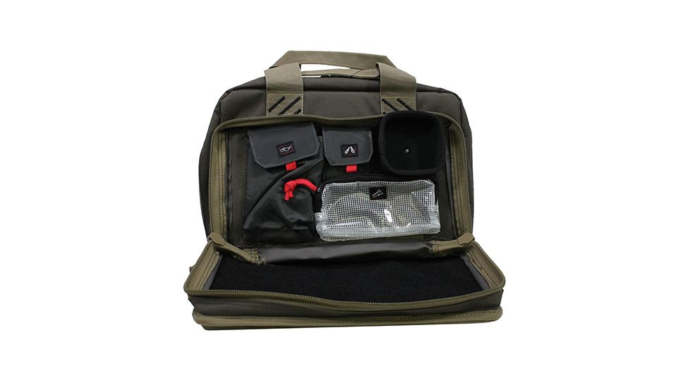 GPS Quad Pistol Range Bag w/Mag Storage/Dump Cups, Rifle Green/Khaki, GPS-1310PCRK