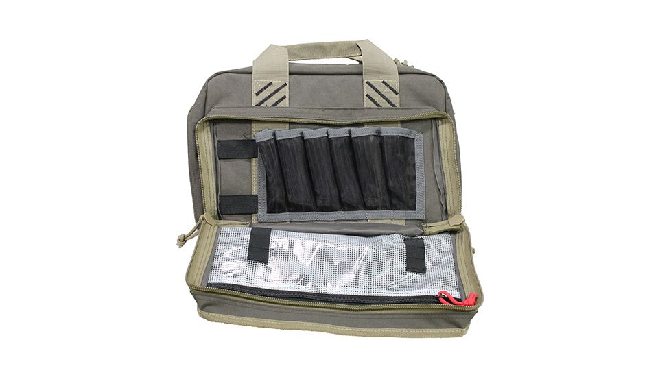 GPS Quad Pistol Range Bag w/Mag Storage/Dump Cups, Rifle Green/Khaki, GPS-1310PCRK