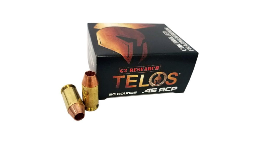 G2 Research Ammunitions Research TELOS Handgun Ammunition .45 ACP 160 gr HP 920 fps 20/ct, G00629