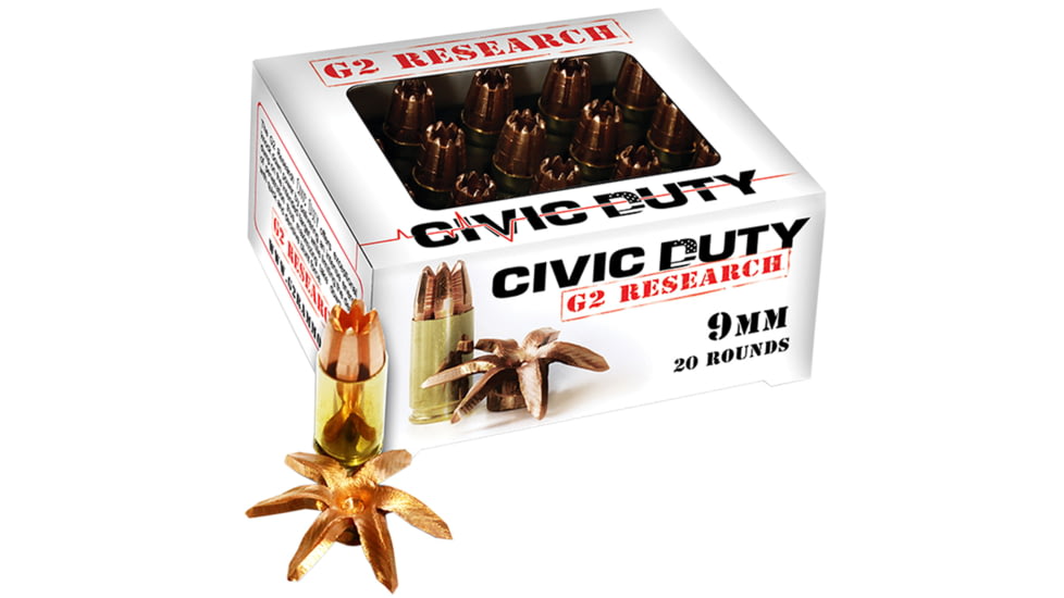 G2 Research Civic Duty 9mm Luger 96 Gr Copper Expansion Projectile 2 Pistol Ammo, CIVIC9MM