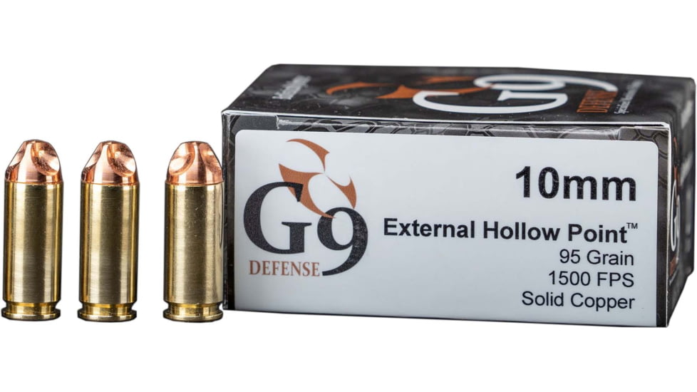 G9 Defense 10mm Auto 95 Grain Hollow Point Brass Cased Pistol Ammo, 20 Rounds, E-10MM-95A