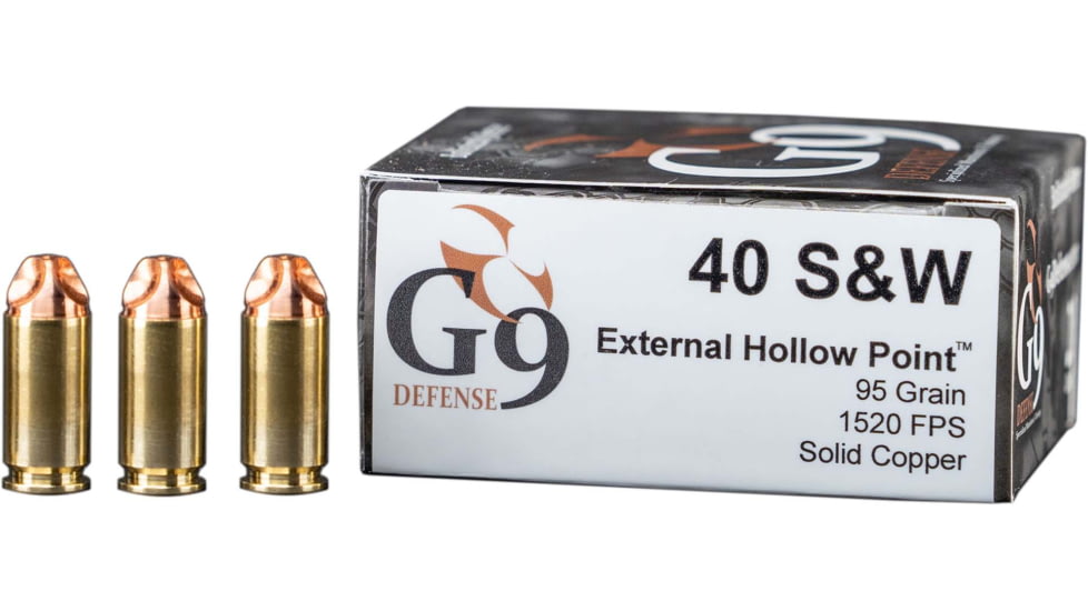 G9 Defense .40 S&amp;W 95 Grain Hollow Point Brass Cased Pistol Ammo, 20 Rounds, E-40SW-95A