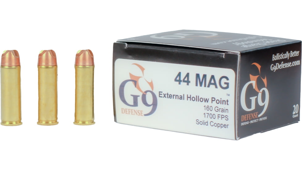 G9 Defense 44 Magnum 160 Grain External Hollow Point Brass Cased Pistol Ammo, 20 Rounds, E-44M-160A