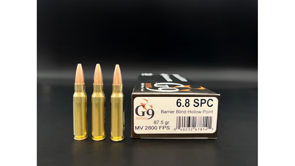G9 Defense 6.8 SPC 87.5 Grain Barrier Blind Hollow Point Brass Cased Rifle Ammo, 20 Rounds, B-68SPC-875A