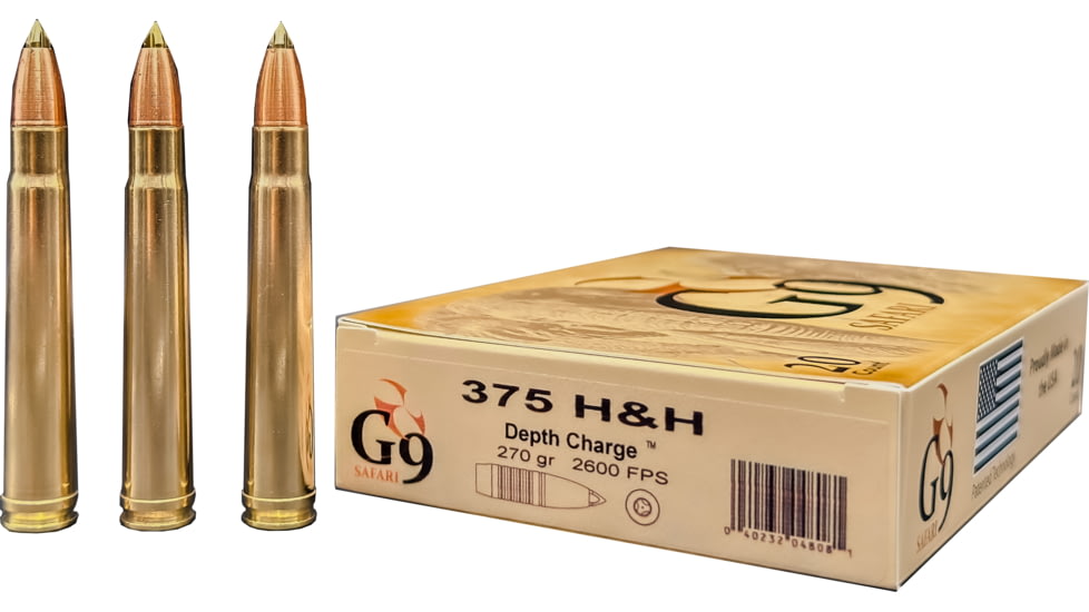 G9 Defense Safari .375 H&amp;H Magnum 270 Grain Depth Charge Tipped Hollow Point Brass Cased Rifle Ammo, 20 Rounds, DC-375HH-270A