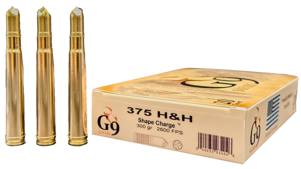 G9 Defense Safari .375 H&amp;H Magnum 300 Grain Shape Charge Solid Brass Cased Rifle Ammo, 20 Rounds, SC-375HH-300A