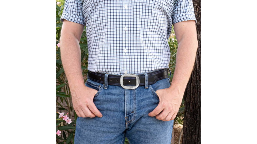 Galco 1 1/2in Center Post Flat Back Buckle Pants Belt, Black/Blue Thread, 40in, PB20-40BB-CPN1