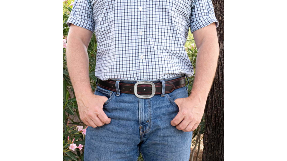 Galco 1 1/2in Center Post Flat Back Buckle Pants Belt, Black/Red Thread, 42in, PB20-42RB-CPN1