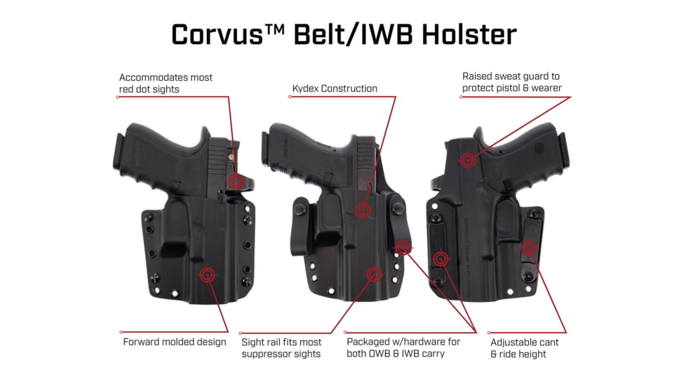 Galco Corvus Belt/Iwb Holster, Glock 17 Gen 3-5 W/Tlr-1, Glock 17 Gen 3-5 W/Tlr-1 W/Wo Red Dot, Right Hand, Black, CVS872RB