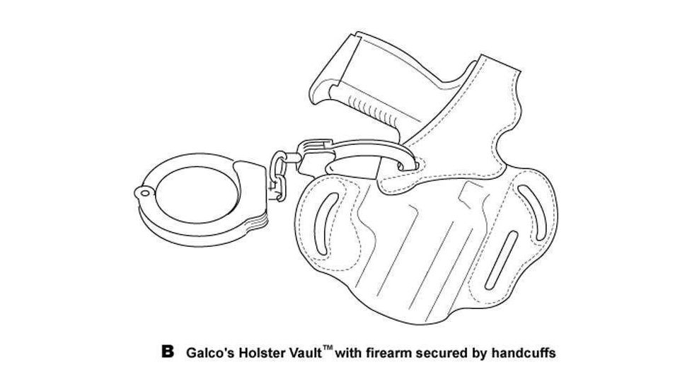 Galco Holster Vault with firearm secured by handcuffs