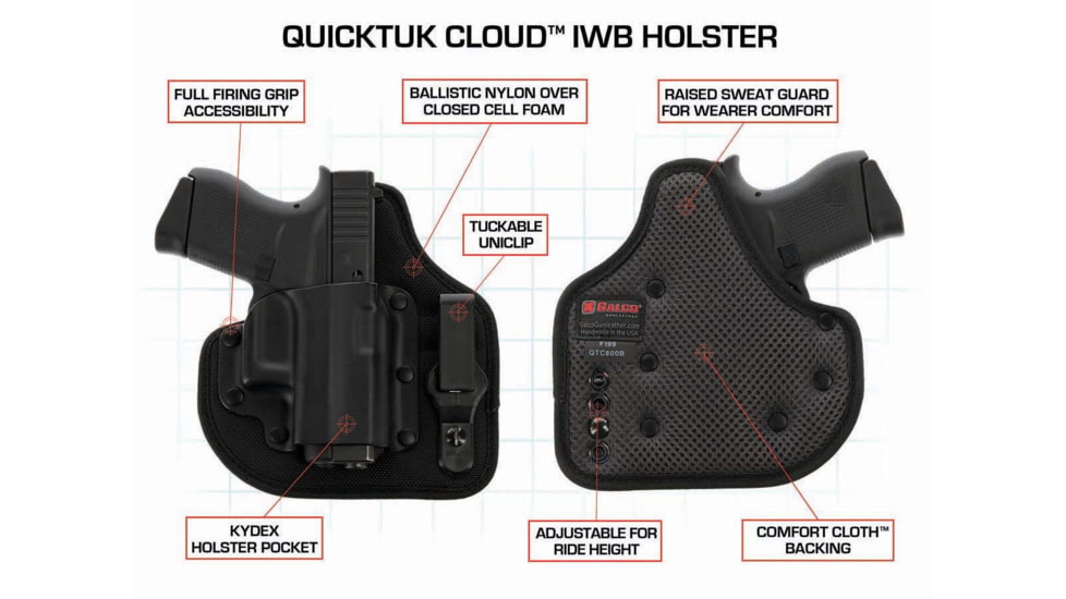 Galco Quicktuk Cloud IWB Leather Holster, Right Hand, Springfield XD-S 3.3in, Black, QTC662B