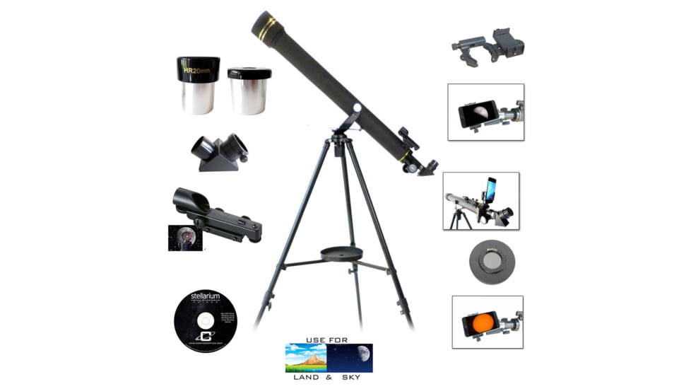 Galileo 700mm x 60mm Erect Image Prism Refractor Telescope w/ Solar Filter, Black, SS-760SF