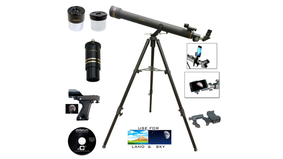 Galileo 800mm x 72mm Erect Image Prism Refractor Telescope w/ Smartphone Adapter, Black, SS-872