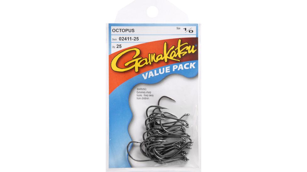 Gamakatsu Black Octopus Hook 25 Pack - #1/0 078216