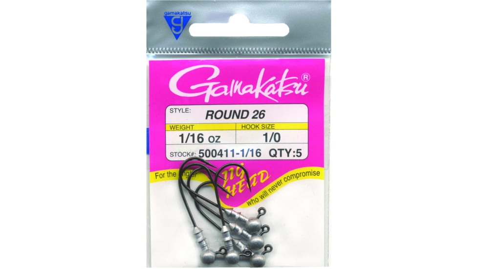 Gamakatsu Round 26 Jighead, 1/16oz, Nickel Silver Black, 1/0 Hook5 Pack, 500411-1/16
